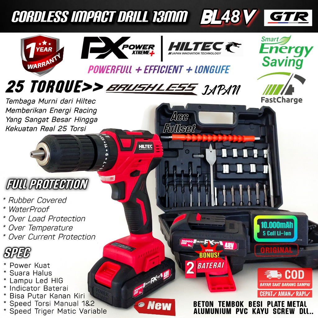 Jual Mesin Bor Baterai Cordless 36V Uchiha Cas Impact Drill 13mm Beton ...