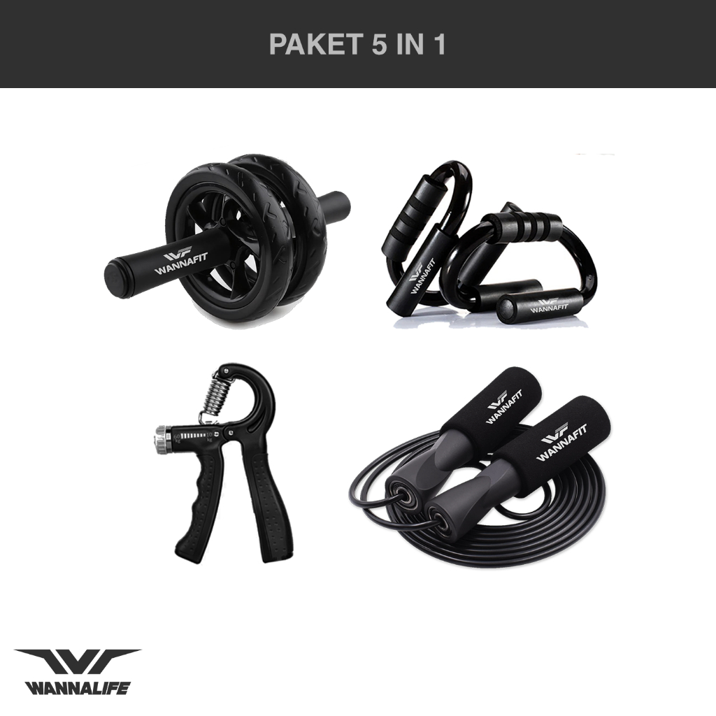 Jual Paket Wannafit Handgrip Set Ab Wheel Ab Roller Foam Alat Push Up Alat Fitness Satu Set Free