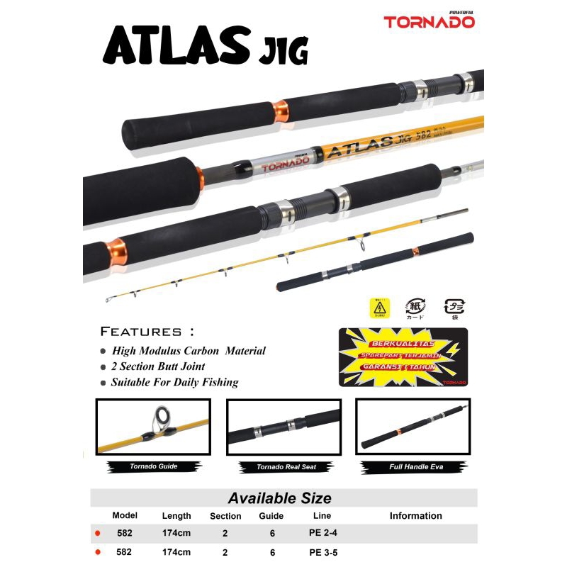 Jual TORNADO Joran Spinning ATLAS JIG 175cm Carbon Full Handle Eva ...