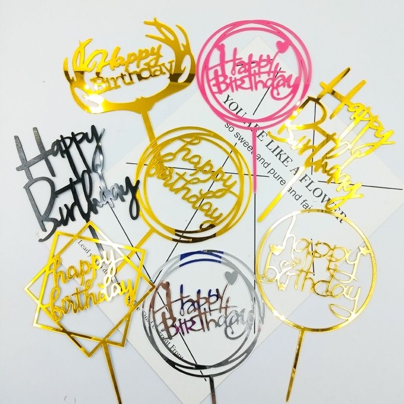 Cake Topper Akrlik Ulang Tahun / Hiasan Kue Akrilik Murah / Akrilik Happy Birthday Murah