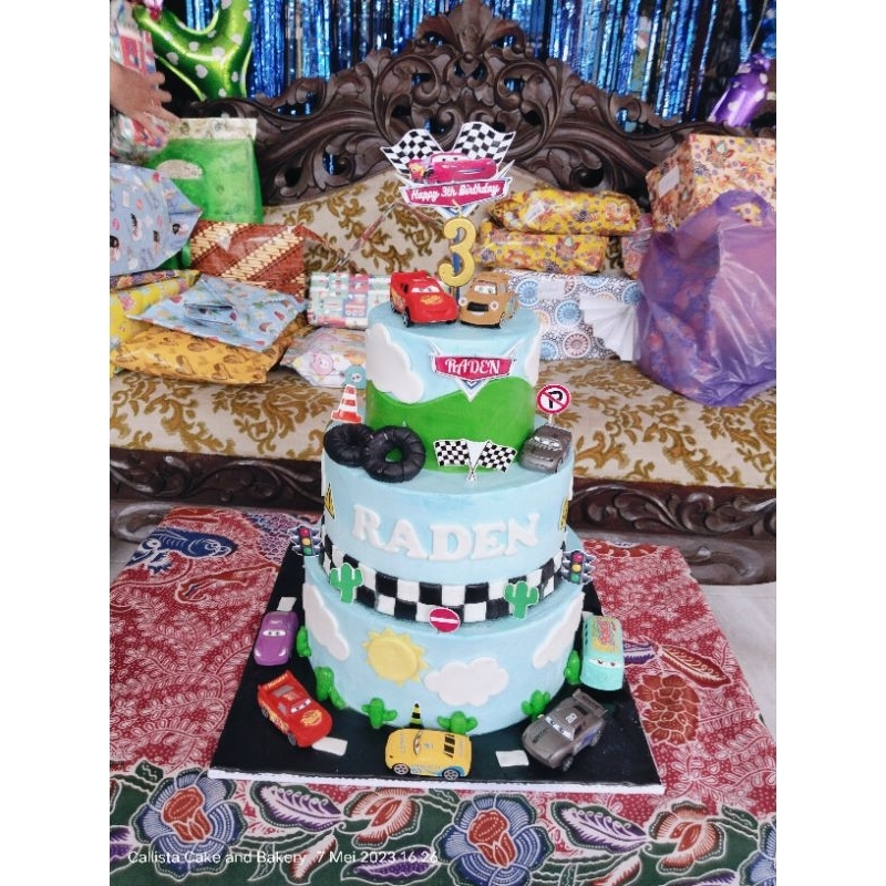 Jual Kue Ultah Tema Cars McQueen 3 tier/ Kue Ultah Anak Laki-Laki/Kue ...