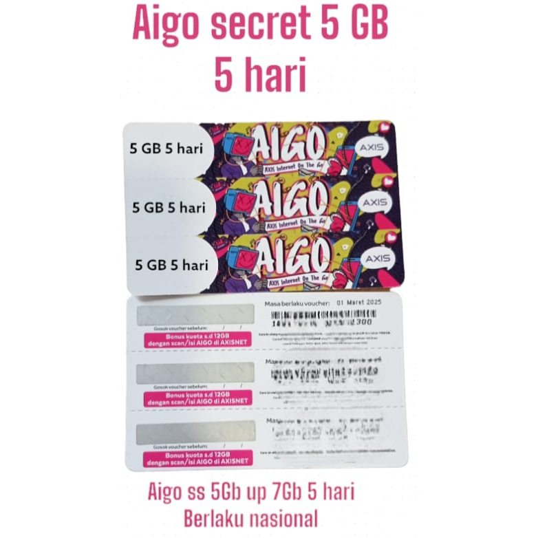 Jual Aigo Secret Series / Voucher Fisik Axis / Voucher Kuota Axis