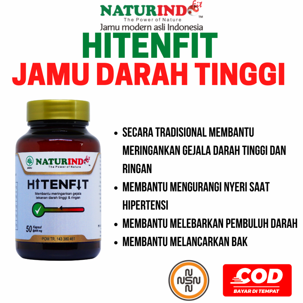 Jual Darah Tinggi Hipertensi Hitenfit Herbal Naturindo 50 Kapsul ...