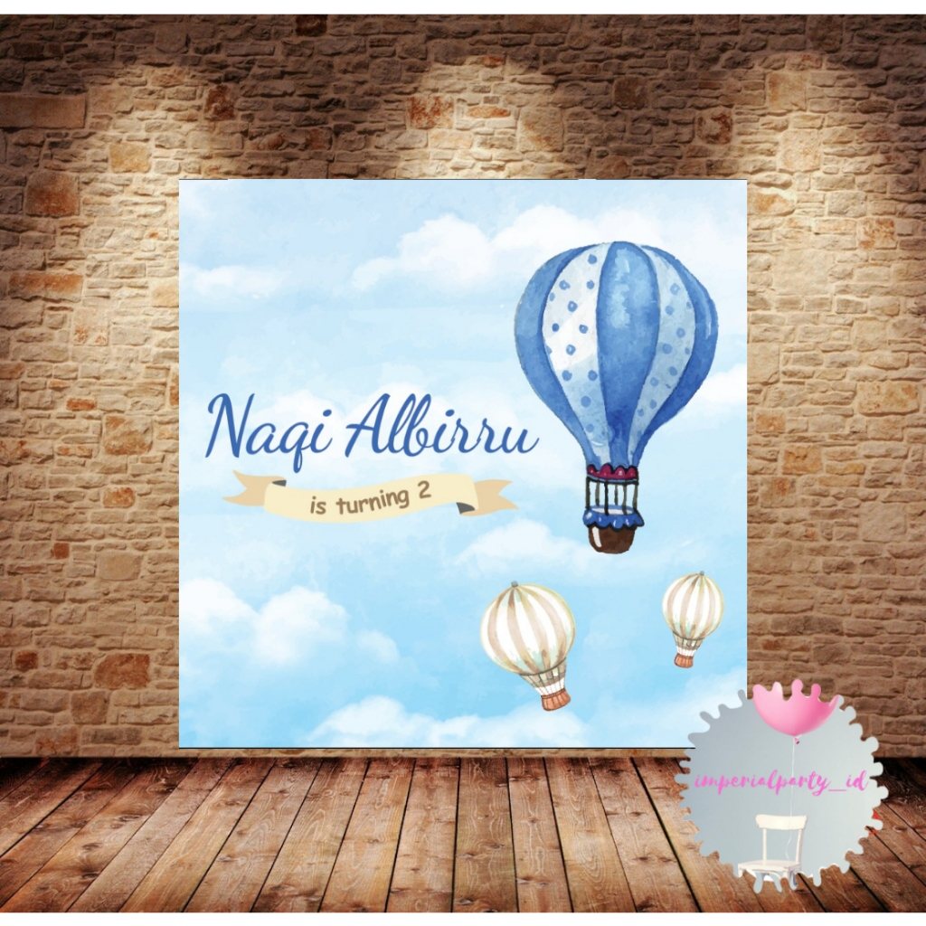 Jual Custom Backdrop Banner Happy Birthday Hot Air Balloon Balon Udara ...