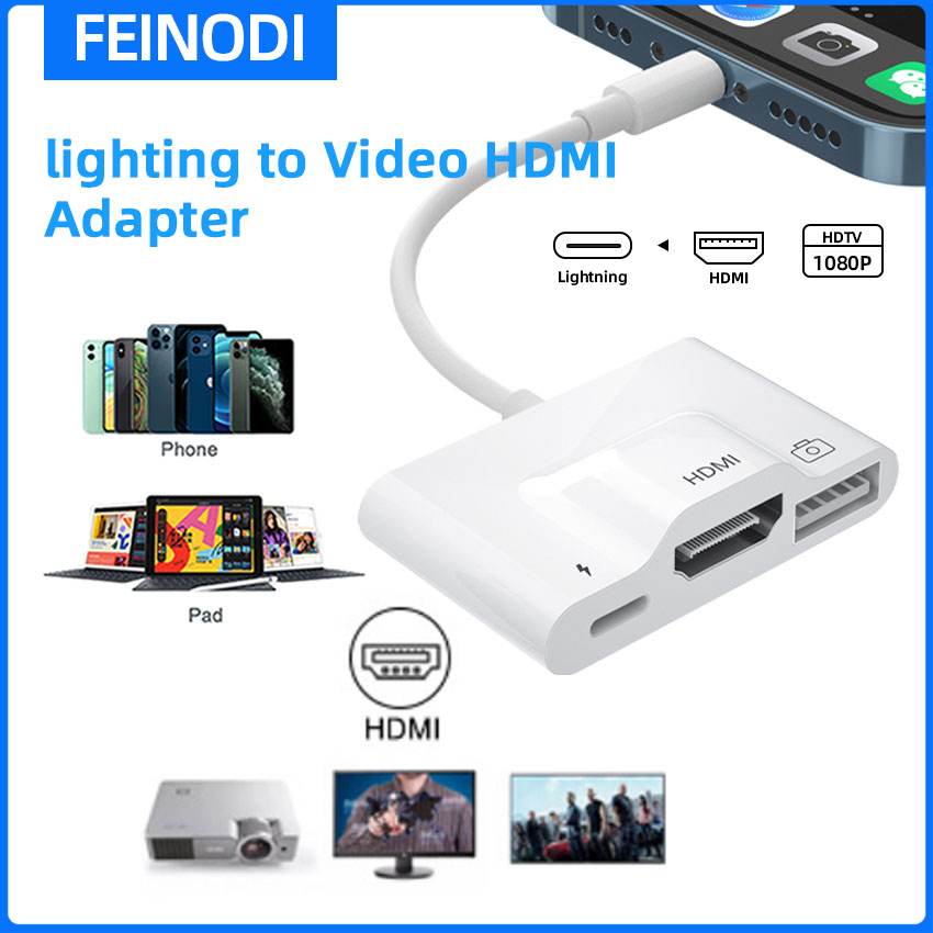  FEINODI Lightning to HDMI Adapter for iPhone/iPad to TV, Dual  USB OTG Adapter with Microphone Input for Live-Streaming, MIDI Keyboard,  Mouse, HD TV/Projector/Monitor Compatible : Electronics