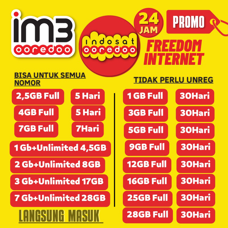 Jual PAKET DATA KUOTA INDOSAT IM3 FREEDOM UNLIMITED KUOTA FULL TANPA ...