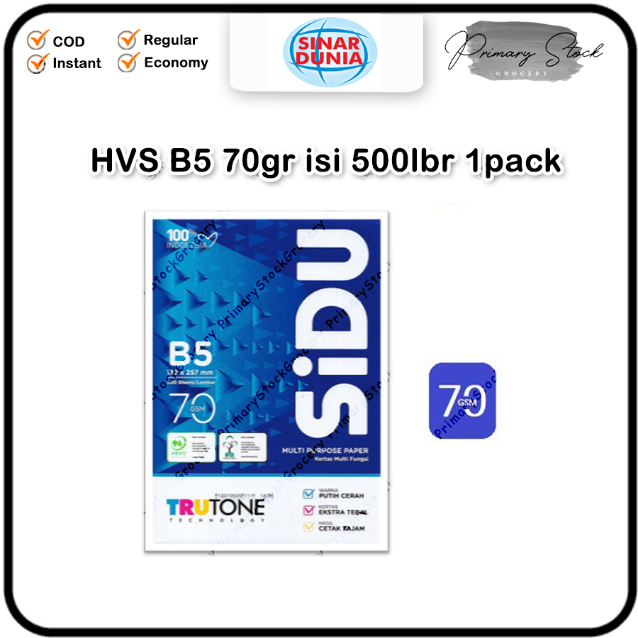 Jual Kertas Hvs Sinar Dunia B5 70 Gsm Sidu 70 Gram Fotocopy Putih