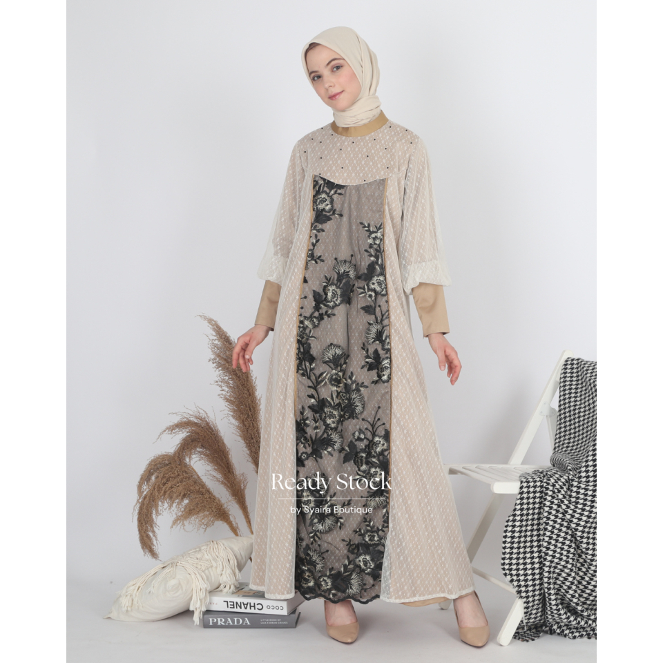 Jual Gamis Tile Bw Kombinasi Brokat by Syaira Butik | Shopee Indonesia