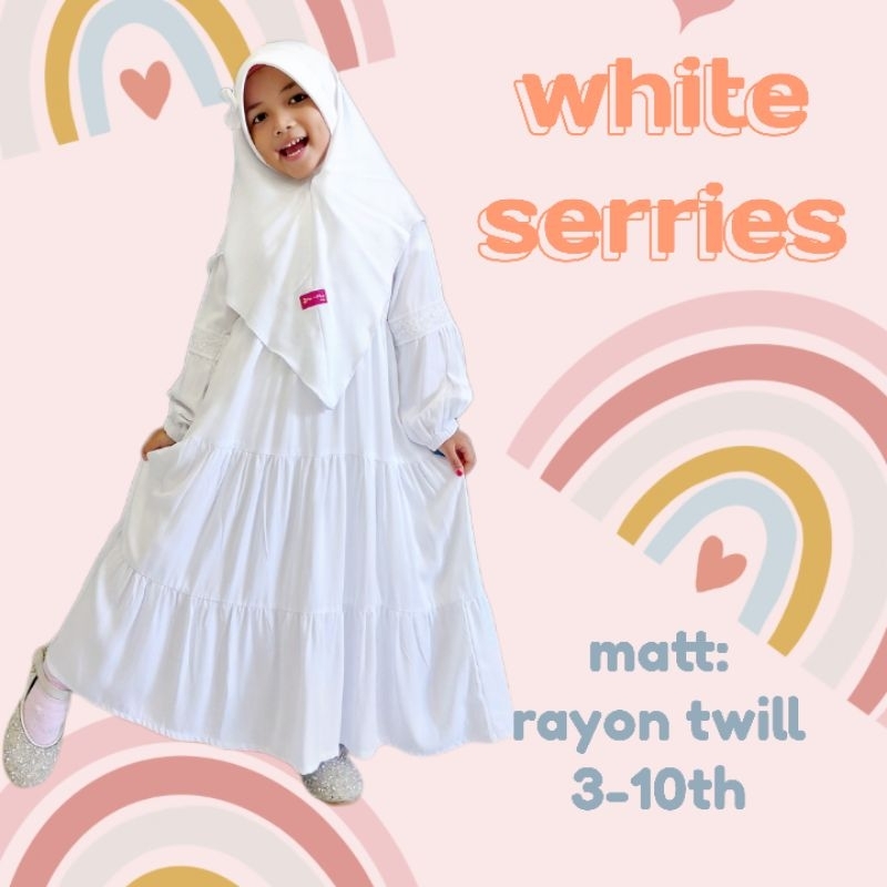Jual baju muslim anak gamis anak perempuan putih polos white series