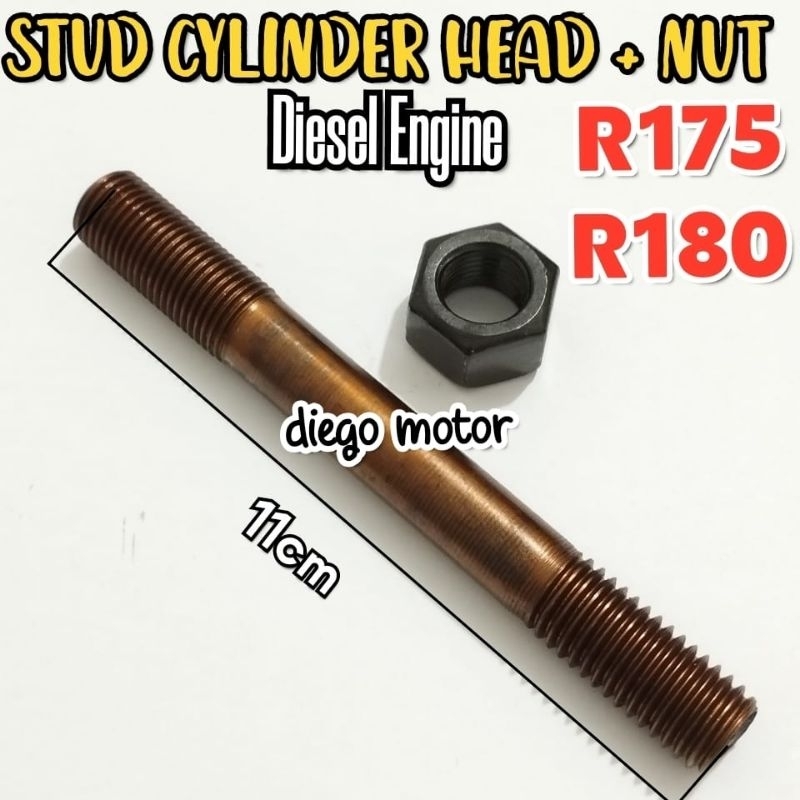 Jual R175 R180 Stud Cylinder Head Baut Deksel Plus Mur Mesin Diesel ...