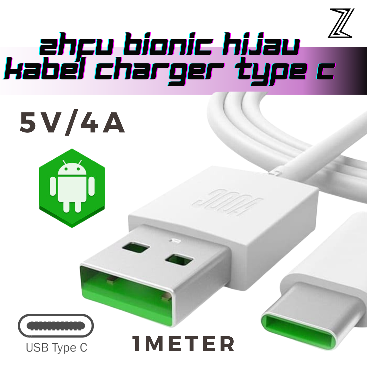 Jual Kabel Data Charger Zhfu Bionic Hijau Type C Usb A Tipe Fast