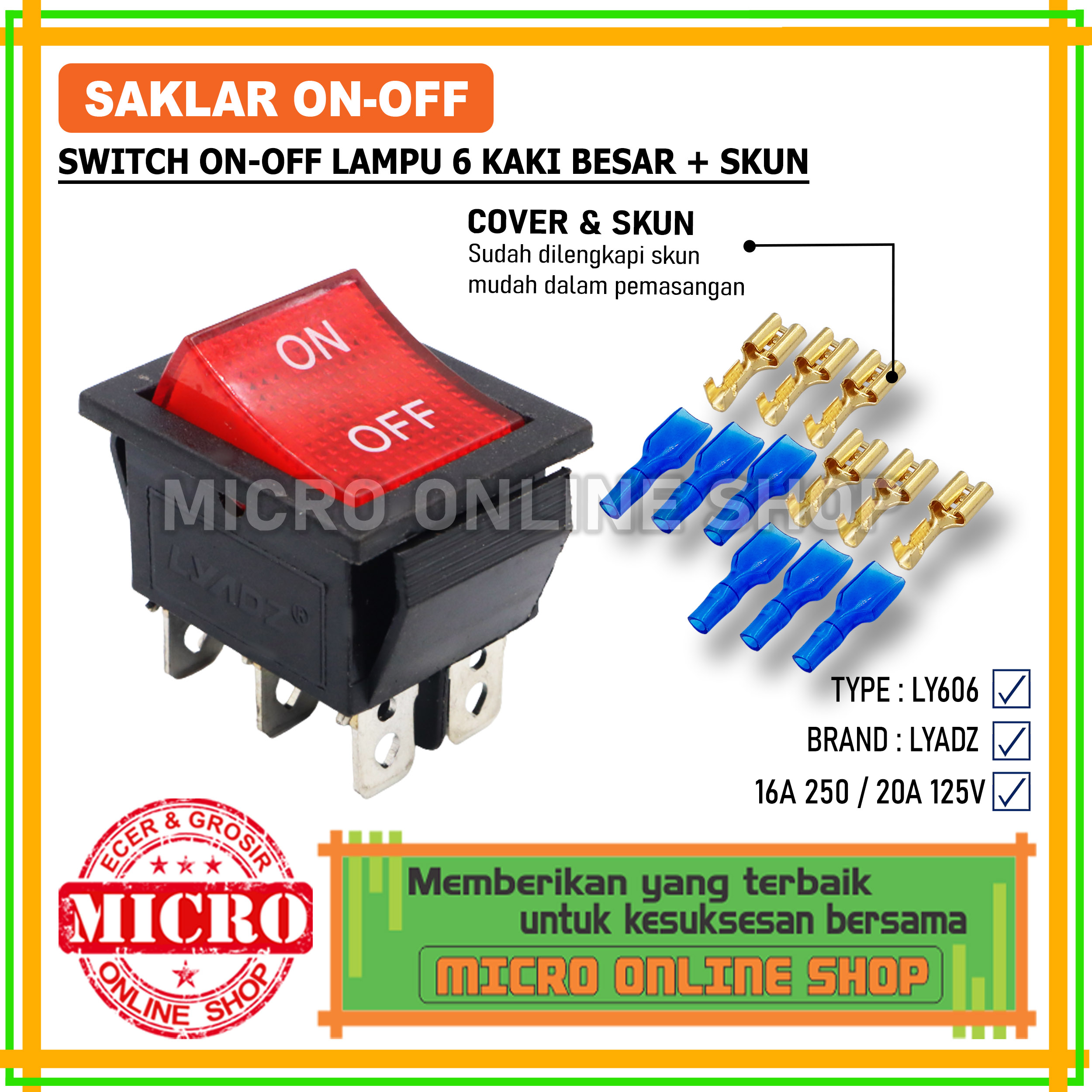 Jual Saklar On-Off Lampu 6 Kaki Besar + Skun / Switch On-Off Lampu 6 ...