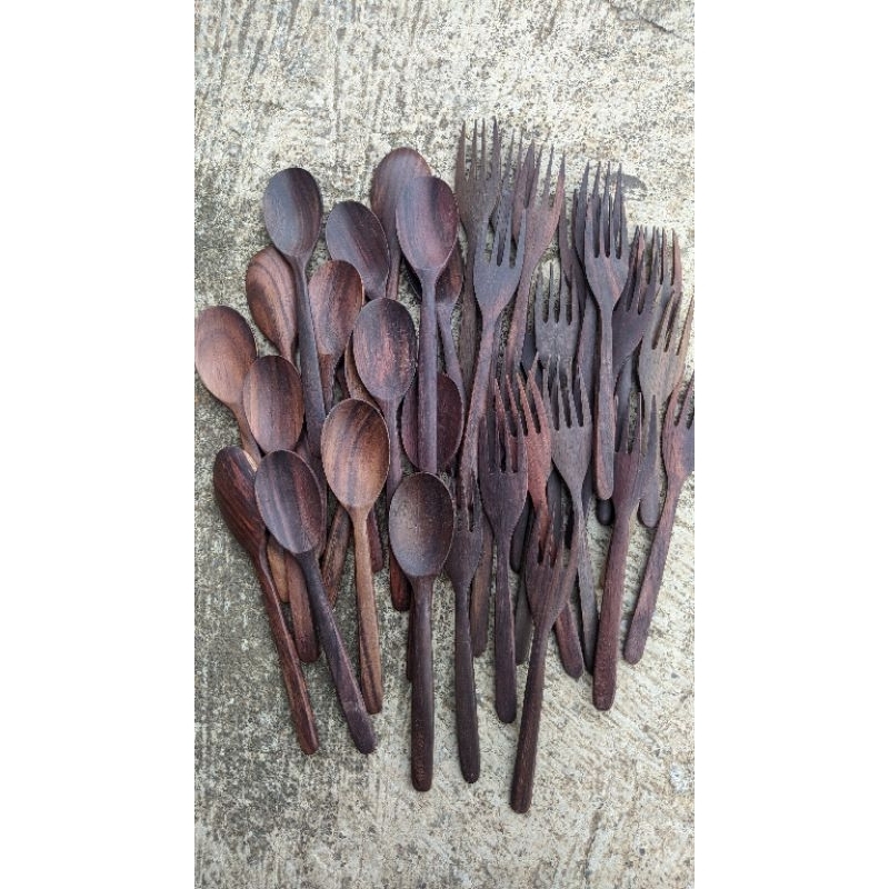 Jual Sendok garpu kayu set sendok souvenir sendok makan