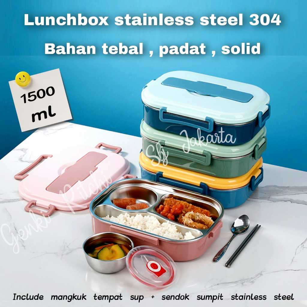 Jual Kotak makan Lunch Box Tempat makan 304 Stainless Steel 1500ml ...