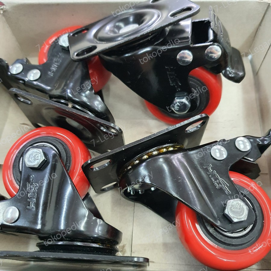 Jual Roda 2inch rem merah / Roda bearing 2 inch rem merah (1set ...