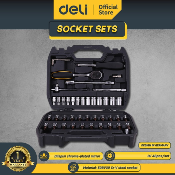 Jual Deli Socket Sets / Paket Kunci Sok 46pcs/set Alat Perkakas EDL1046 ...