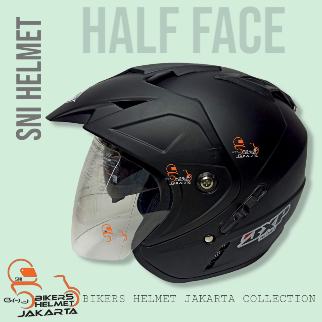 Jual HELM BXP DOUBLE VISOR POLOS BLACK DOFF HALF FACE TOPI DUKE