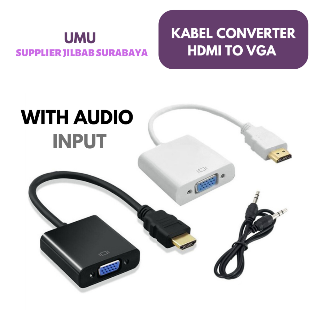 Jual (UMU SUPPLIER) KABEL CONVERTER HDMI MALE TO VGA FEMALE WITH AUDIO