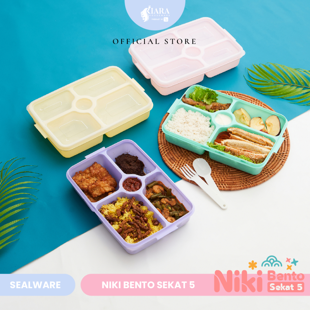 Jual CJP Kiara Kotak Makan Niki Bento Box Sekat 5 Free Sendok Garpu