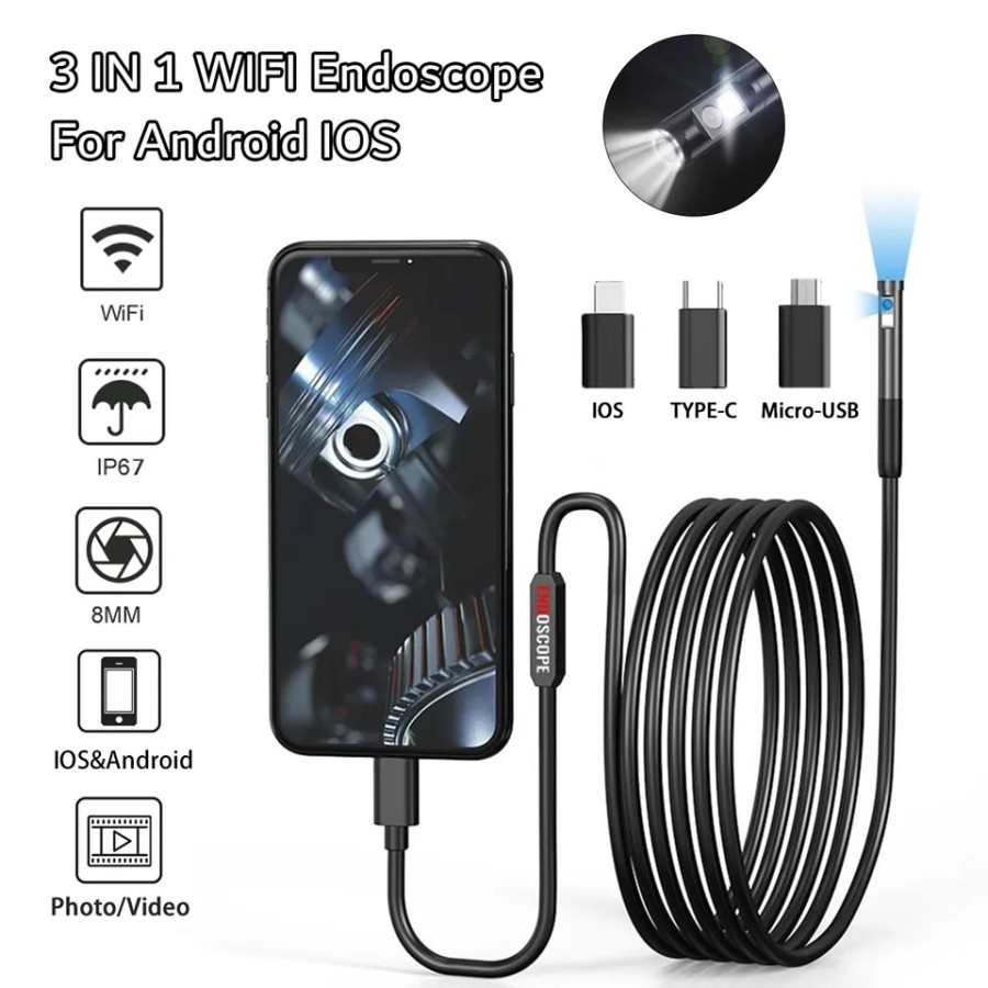 Jual MH - Endoscope Camera Android dan ios Wifi Hard Cable Dual ...