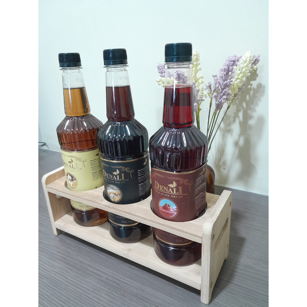 Jual rak botol bambu tempat syrup saos kecap big size wooden rack wine ...