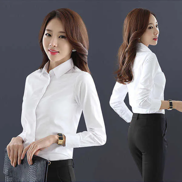 Jual Kemeja Wanita Kemjea Kerja Wanita Putih Polos Model Basic Katun Stretch Kemeja Formal 6858