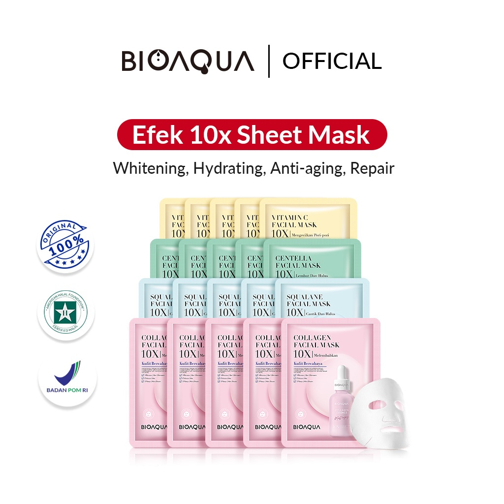 Jual BIOAQUA Sheet Mask Paket Effect 10X Essence Masker Muka Glowing ...