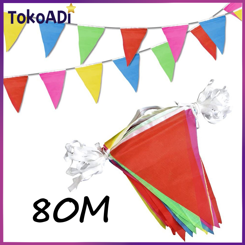 Jual 150pcs 80m Warna Warni Bendera Kain Segitiga Dekorasi Pesta Bunting Flag Bendera Hias 0052