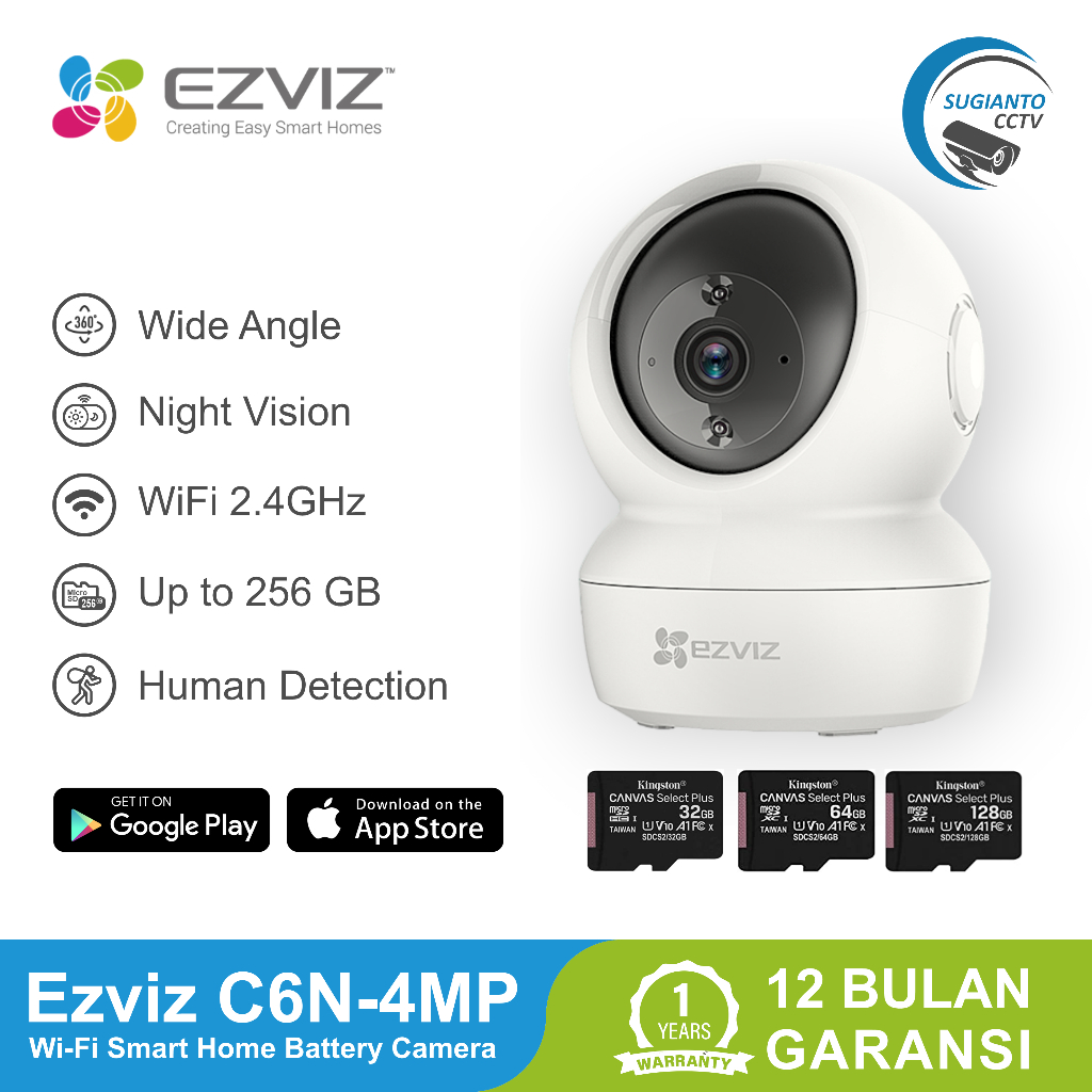 Jual CCTV Ezviz C6N 4 MP 2K H265 Smart Home Camera WiFi Dengan Pan Tilt ...