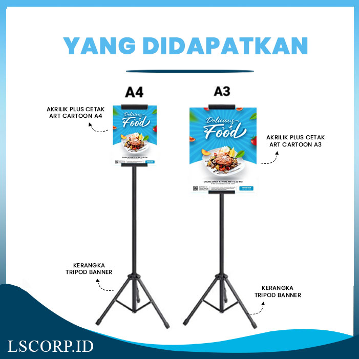 Jual Tripod Akrilik Thicker Lipat Bening Tripod Standing Banner Plus