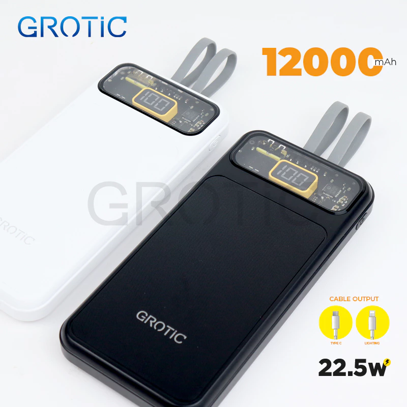 GROTIC Powerbank Fast Charging 12000mAh With Dual Port Type C And Lightning GY176