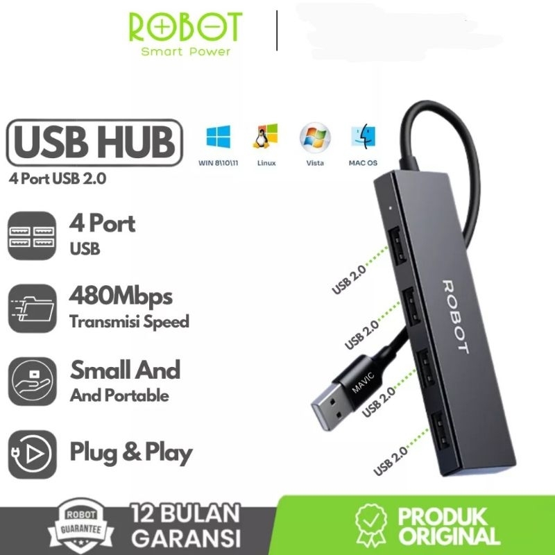 Jual ROBOT H130 USB Hub 4 Port USB 2.0 Portable Multifungsi 4 in 1 ...