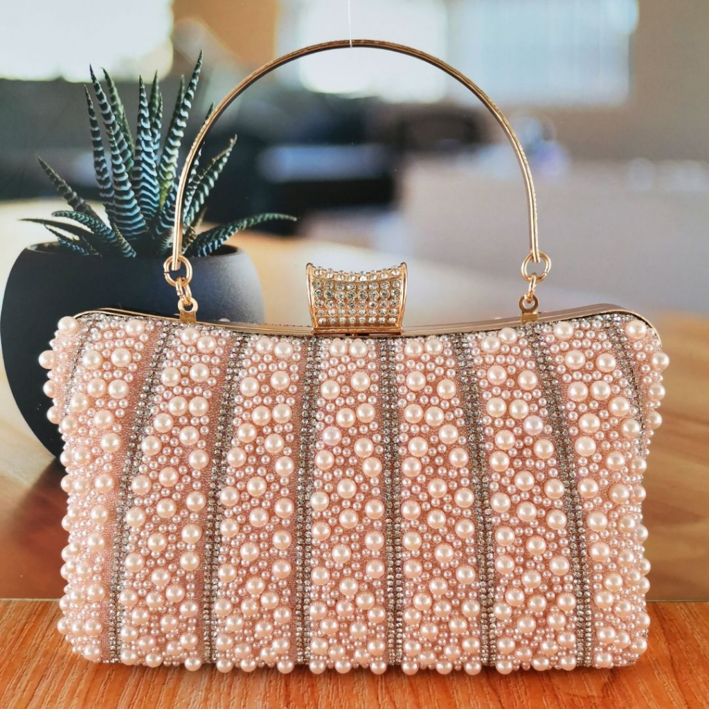 Clutch Tassen Voor Vrouwen Parel Vrouwen Tas Mode Tweezijdige Kralen Avondtassen Voor Vrouwelijke Elegante 3 Kleuren Bruids Bruiloft Party Tas Clutch Mini Beige