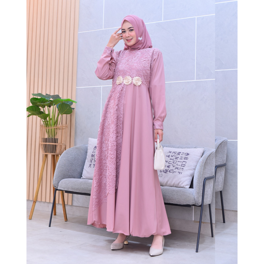 Jual Gamis Jumbo Bahan Katun Toyobo Mix Brukat Import Dress Pesta