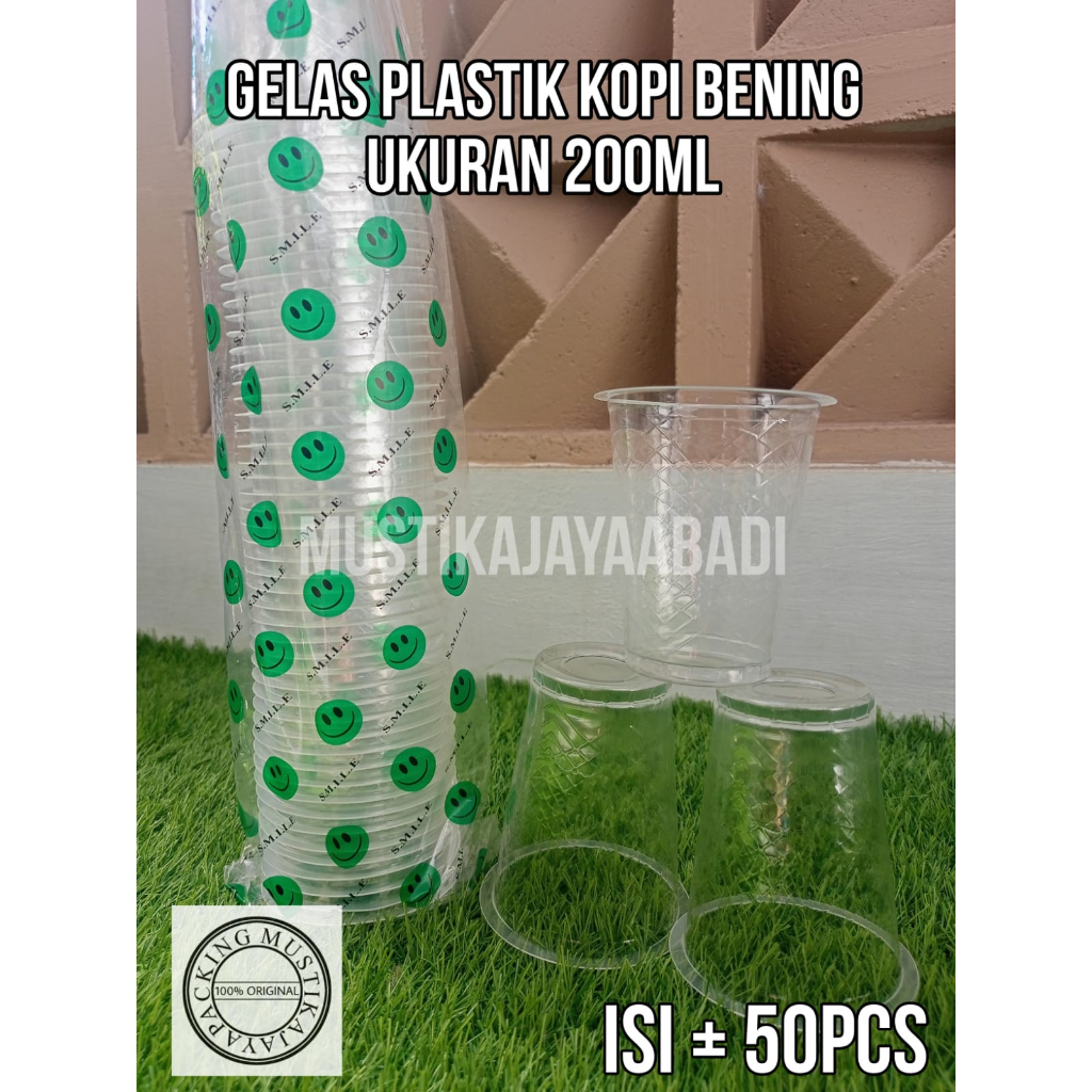 Jual GELAS BENING KOPI CUP PLASTIK SEKALI PAKAI UKURAN 200ML ISI 50 PCS