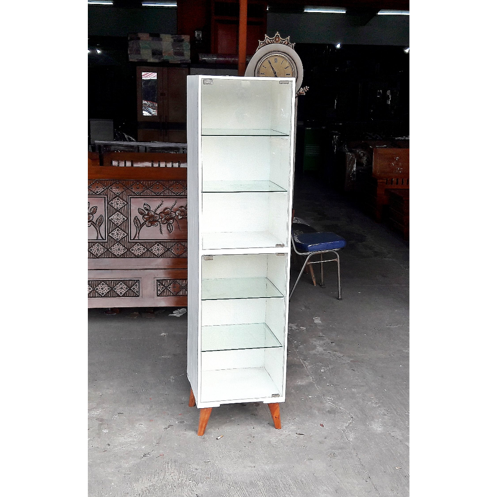 Jual Lemari Buku Kaca lemari Hias kaca Lemari Estetik Putih 1 pintu