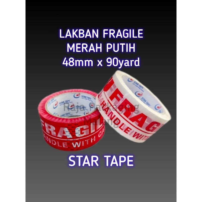 Jual Lakban Fragile StarTape Satuan Merah Putih 48mm x 90yard Murah ...
