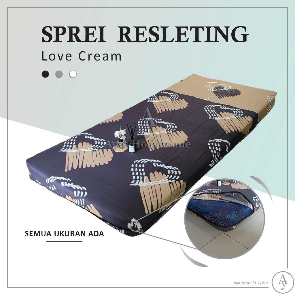 Jual (SEMUA UKURAN ADA) Sarung Kasur Busa Resleting Motif Love Cream ...