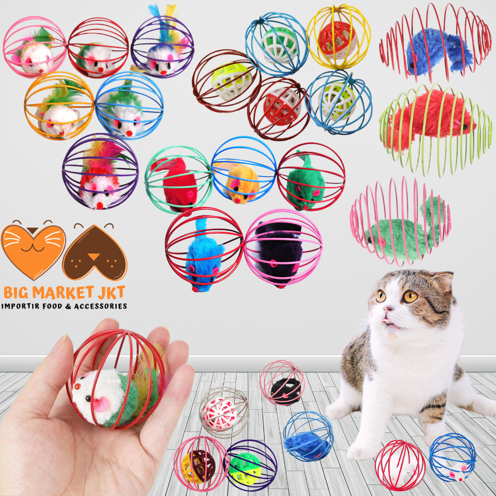 Jual Mainan Kucing Bola Besi Tikus Bulu Murah 6CM Cat Toy Ball Mouse