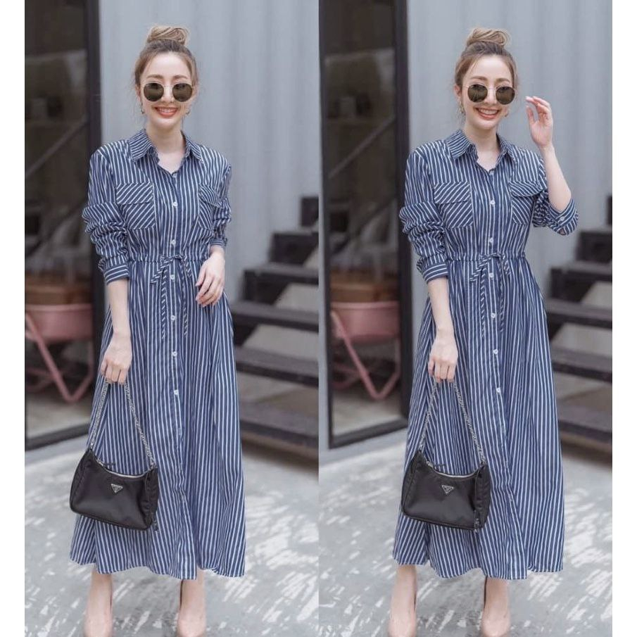 Jual REAL VIDEO!!! Maxi Dress Lengan Panjang 2Kantong SIZE L - XXL