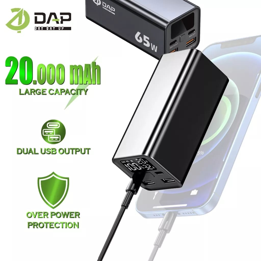 Jual PowerBank DAP 20000mAh smart protection dan LED Power Indicator D