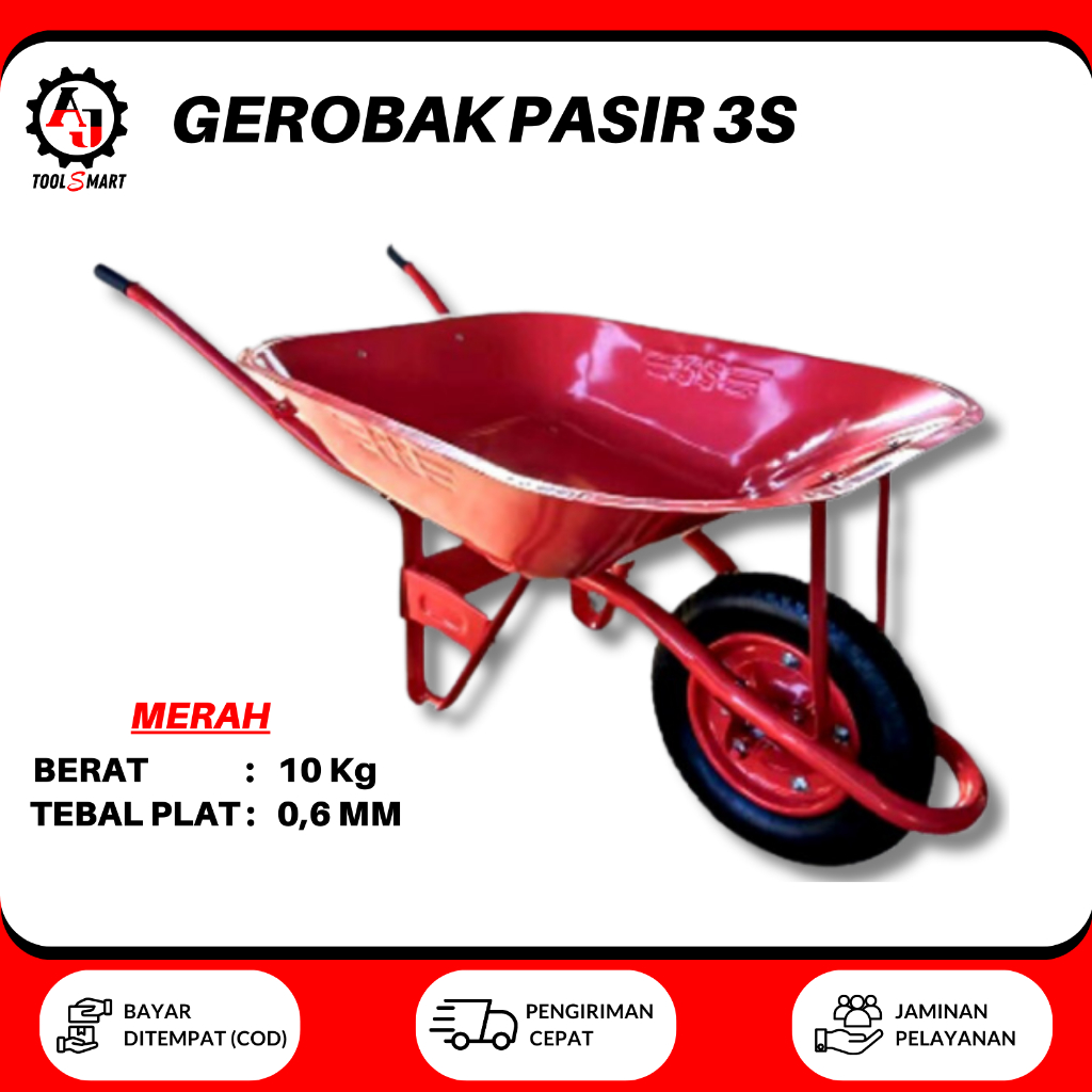 Jual Gerobak Sorong Pasir Merah dan Kuning 3S BAN MATI/ Gerobak Proyek ...