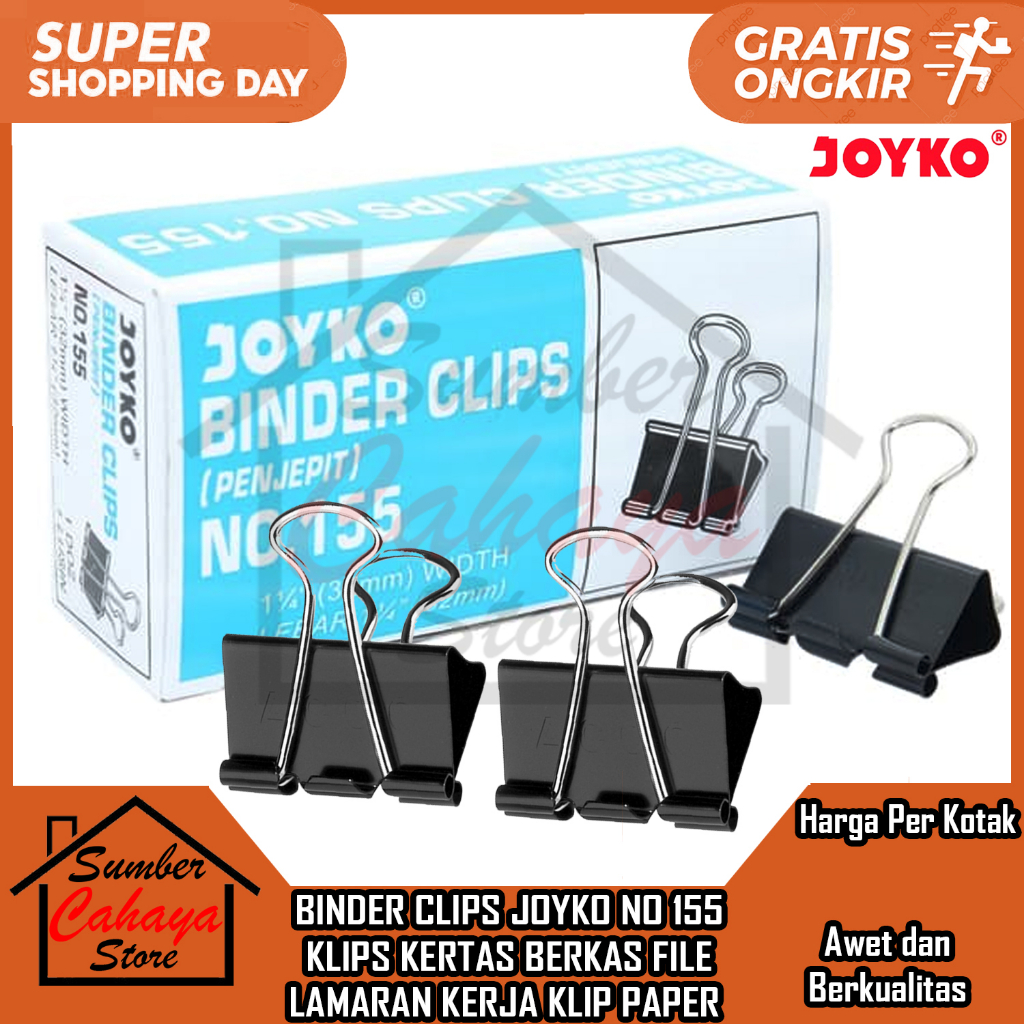 Jual 12 Pcs Binder Clips Joyko No 155 Klip Kertas Hitam Jepit Berkas ...