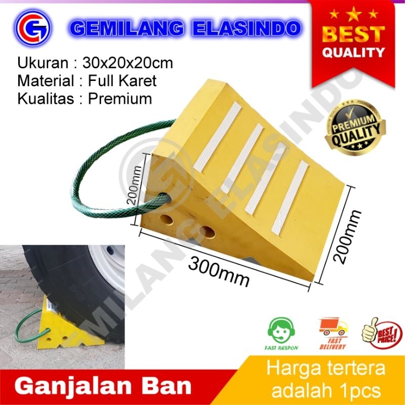 Jual Rubber Wheel Chock Kuning Uk. P.30cm x L.20cm x T.20cm | Ganjalan ...