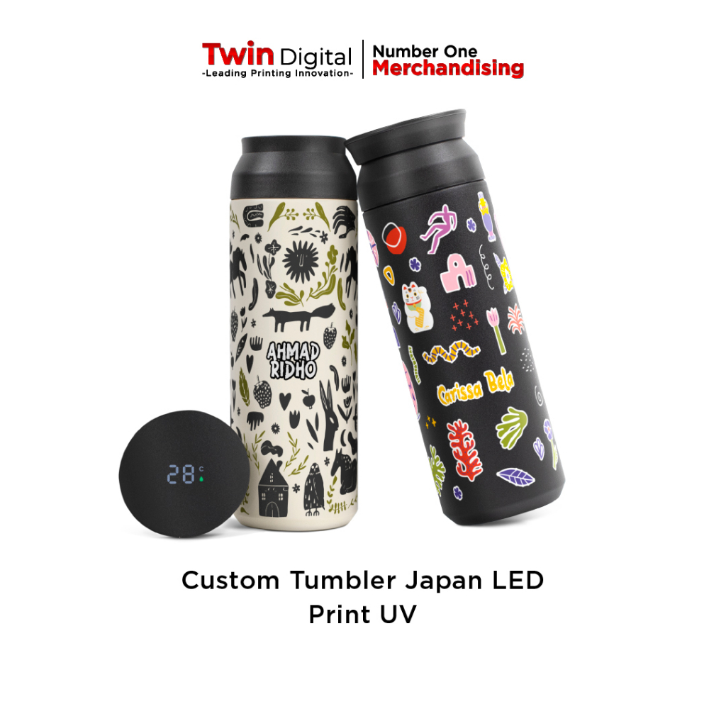 Jual Twindigital Botol Minum 500ml Stainless Termos Cek Suhu Custom Japan Led Print Uv 3324