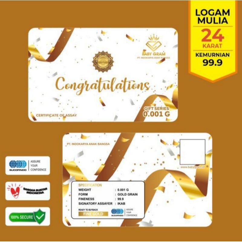 Jual Baby Gram Congratulation Emas Mini Gold Logam mulia 24 Karat ...