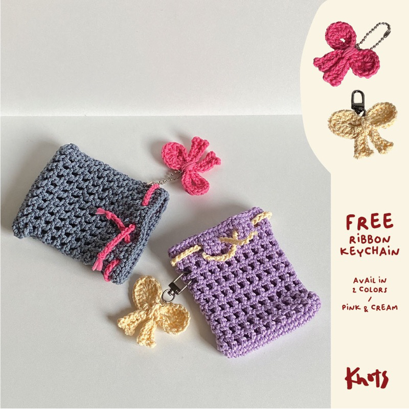 Jual [knots] mini pouch crochet ౨ৎ 2 tones | tas serut mini rajut | tas