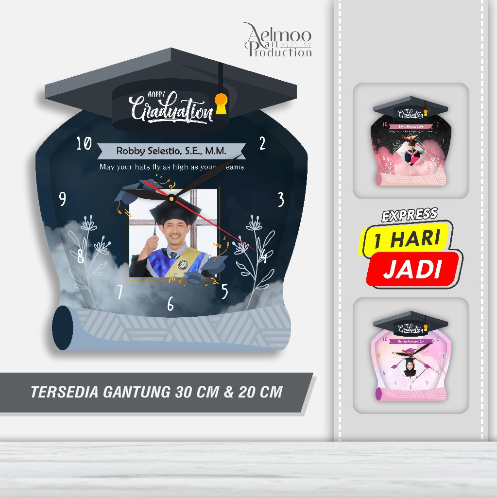 Jual JAM DINDING UNIK GRADUATION FOTO WALL CLOCK CUSTOM LULUSAN SEKOLAH ...