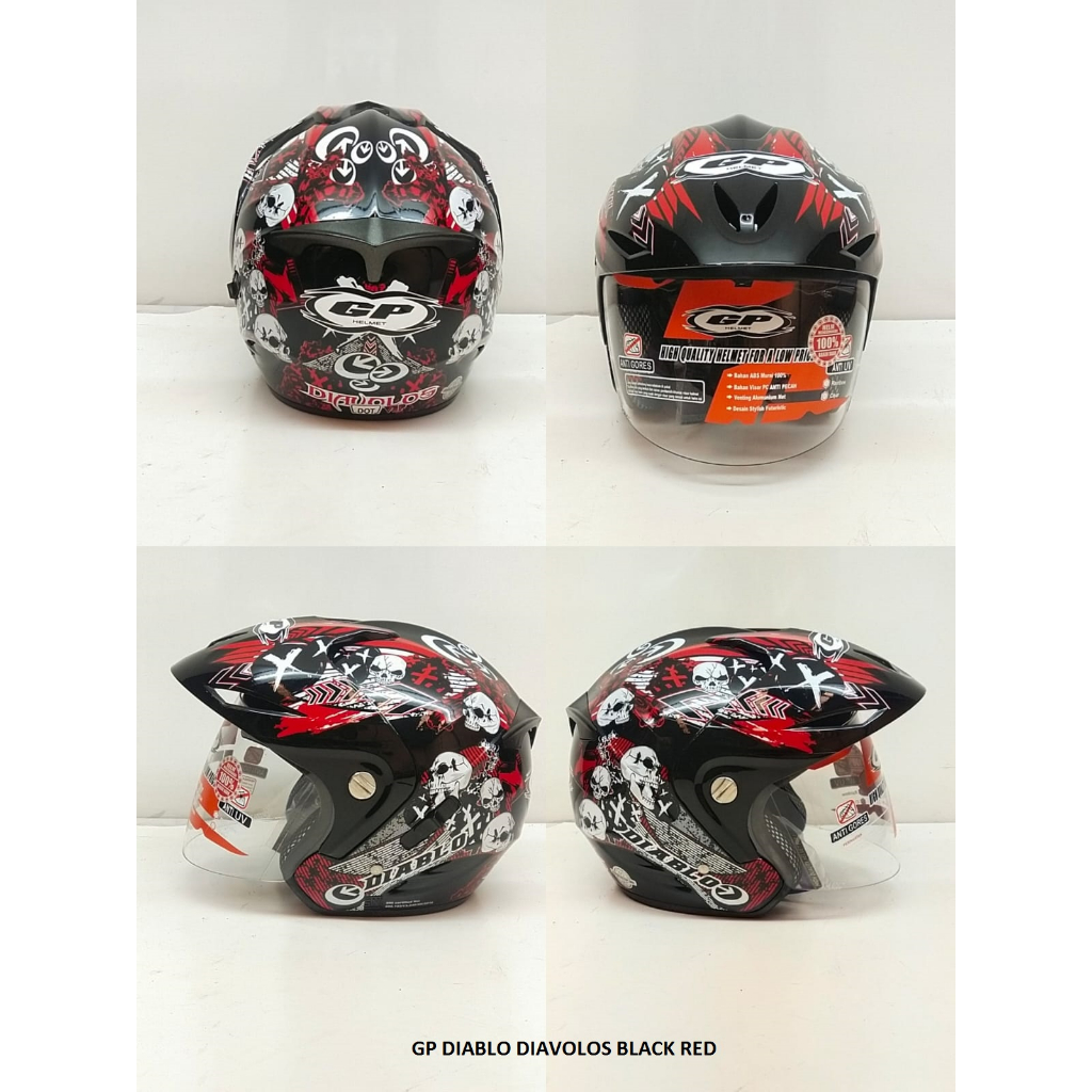 Jual HELM HALF FACE GP DIABLO MOTIF RANDOM SIZE L SNI | Shopee Indonesia