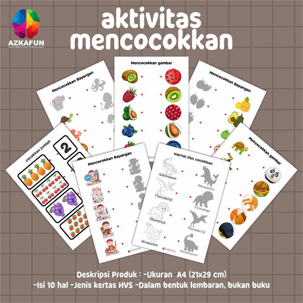 Jual Lembar Belajar Mencocokkan - Worksheet Anak - Printable Belajar ...